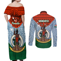 Vanuatu Penama Province Couples Matching Off Shoulder Maxi Dress and Long Sleeve Button Shirts Vanuatuan Coat Of Arms Polynesian Pattern LT05 - Polynesian Pride