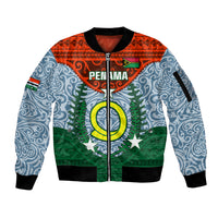 Vanuatu Penama Province Sleeve Zip Bomber Jacket Vanuatuan Coat Of Arms Polynesian Pattern LT05 Unisex Green - Polynesian Pride