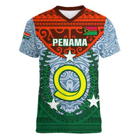 Vanuatu Penama Province Women V Neck T Shirt Vanuatuan Coat Of Arms Polynesian Pattern LT05 Female Green - Polynesian Pride
