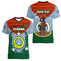 Personalized Vanuatu Penama Province Women V Neck T Shirt Vanuatuan Coat Of Arms Polynesian Pattern LT05 - Polynesian Pride