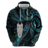 New Zealand Aotearoa Hoodie Maori Tane Te Waiora Paua Shell Glitter Turquoise