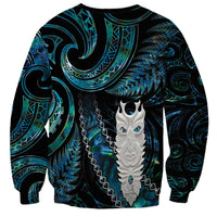New Zealand Aotearoa Sweatshirt Maori Tane Te Waiora Paua Shell Glitter Turquoise