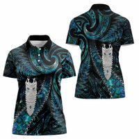 New Zealand Aotearoa Women Polo Shirt Maori Tane Te Waiora Paua Shell Glitter Turquoise