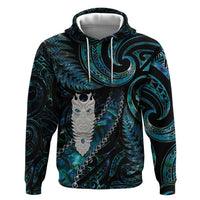 New Zealand Aotearoa Zip Hoodie Maori Tane Te Waiora Paua Shell Glitter Turquoise LT05 Pullover Hoodie Turquoise - Polynesian Pride