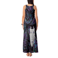 New Zealand Aotearoa Tank Maxi Dress Maori Tane Te Waiora Paua Shell Glitter Purple