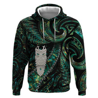 New Zealand Aotearoa Zip Hoodie Maori Tane Te Waiora Paua Shell Glitter Green LT05 Pullover Hoodie Green - Polynesian Pride