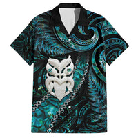 New Zealand Aotearoa Family Matching Tank Maxi Dress and Hawaiian Shirt Maori Wheku Paua Shell Glitter Turquoise LT05 Dad's Shirt - Short Sleeve Turquoise - Polynesian Pride
