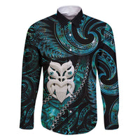 New Zealand Aotearoa Family Matching Tank Maxi Dress and Hawaiian Shirt Maori Wheku Paua Shell Glitter Turquoise LT05 Dad's Shirt - Long Sleeve Turquoise - Polynesian Pride