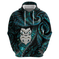 New Zealand Aotearoa Zip Hoodie Maori Wheku Paua Shell Glitter Turquoise LT05 - Polynesian Pride