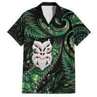 New Zealand Aotearoa Family Matching Off The Shoulder Long Sleeve Dress and Hawaiian Shirt Maori Wheku Paua Shell Glitter Green LT05 Dad's Shirt - Short Sleeve Green - Polynesian Pride