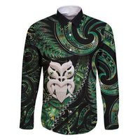 New Zealand Aotearoa Family Matching Tank Maxi Dress and Hawaiian Shirt Maori Wheku Paua Shell Glitter Green LT05 Dad's Shirt - Long Sleeve Green - Polynesian Pride