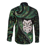 New Zealand Aotearoa Long Sleeve Button Shirt Maori Wheku Paua Shell Glitter Green LT05 - Polynesian Pride