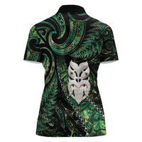 New Zealand Aotearoa Women Polo Shirt Maori Wheku Paua Shell Glitter Green