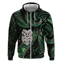 New Zealand Aotearoa Zip Hoodie Maori Wheku Paua Shell Glitter Green LT05 Zip Hoodie Green - Polynesian Pride