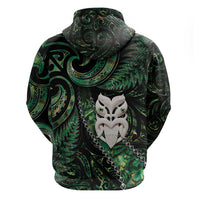 New Zealand Aotearoa Zip Hoodie Maori Wheku Paua Shell Glitter Green LT05 - Polynesian Pride