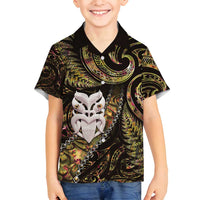 New Zealand Aotearoa Family Matching Tank Maxi Dress and Hawaiian Shirt Maori Wheku Paua Shell Glitter Gold LT05 Son's Shirt Gold - Polynesian Pride