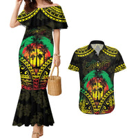 Aloha Tropical Palm Trees Couples Matching Mermaid Dress and Hawaiian Shirt Reggae Polynesian Pattern LT05 Black - Polynesian Pride