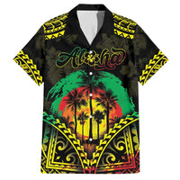 Aloha Tropical Palm Trees Family Matching Long Sleeve Bodycon Dress and Hawaiian Shirt Reggae Polynesian Pattern