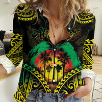 Aloha Tropical Palm Trees Women Casual Shirt Reggae Polynesian Pattern