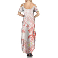 Polynesia Hammerhead Shark Family Matching Summer Maxi Dress and Hawaiian Shirt Tropical Flowers Tribal Pattern Peach LT05 - Polynesian Pride