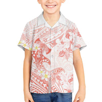 Polynesia Hammerhead Shark Family Matching Summer Maxi Dress and Hawaiian Shirt Tropical Flowers Tribal Pattern Peach LT05 Son's Shirt Peach - Polynesian Pride