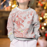 Polynesia Hammerhead Shark Kid Ugly Christmas Sweater Tropical Flowers Tribal Pattern Peach