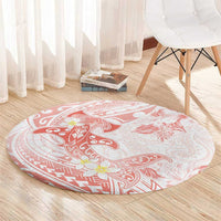 Polynesia Hammerhead Shark Round Carpet Tropical Flowers Tribal Pattern Peach LT05 - Polynesian Pride