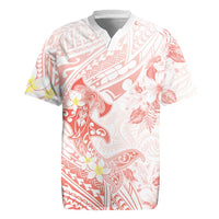 Polynesia Hammerhead Shark Rugby Jersey Tropical Flowers Tribal Pattern Peach