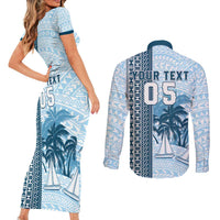 Custom Fiji Regatta Couples Matching Short Sleeve Bodycon Dress and Long Sleeve Button Shirt Palm Tree Tapa Pattern - Polynesian Pride