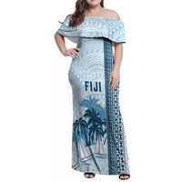 Custom Fiji Regatta Family Matching Off Shoulder Maxi Dress and Hawaiian Shirt Palm Tree Tapa Pattern - Polynesian Pride