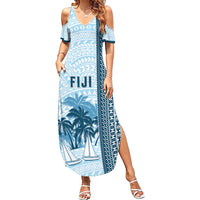 Custom Fiji Regatta Family Matching Summer Maxi Dress and Hawaiian Shirt Palm Tree Tapa Pattern - Polynesian Pride