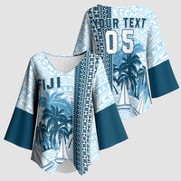 Custom Fiji Regatta Kimono Sleeve Blouse Palm Tree Tapa Pattern - Polynesian Pride