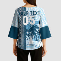 Custom Fiji Regatta Kimono Sleeve Blouse Palm Tree Tapa Pattern - Polynesian Pride