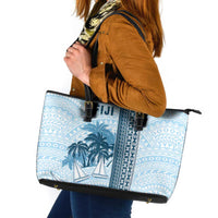 Fiji Regatta Leather Tote Bag Palm Tree Tapa Pattern LT05 Blue - Polynesian Pride