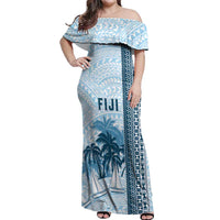 Custom Fiji Regatta Off Shoulder Maxi Dress Palm Tree Tapa Pattern - Polynesian Pride