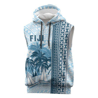 Custom Fiji Regatta Sleeveless Hoodie Palm Tree Tapa Pattern - Polynesian Pride
