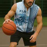 Custom Fiji Regatta Sleeveless Zip Hoodie Palm Tree Tapa Pattern - Polynesian Pride
