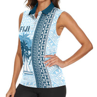 Custom Fiji Regatta Women Sleeveless Polo Shirt Palm Tree Tapa Pattern - Polynesian Pride