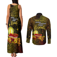 Personalized Happy Diwali Festival Couples Matching Tank Maxi Dress and Long Sleeve Button Shirts Diya Lamp Hibiscus Polynesian Pattern LT05 - Polynesian Pride