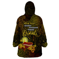 personalized-happy-diwali-festival-wearable-blanket-hoodie-diya-lamp-hibiscus-polynesian-pattern