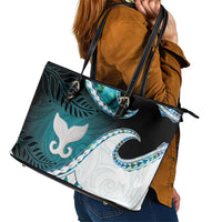 Aotearoa New Zealand Leather Tote Bag Maori Wera Paua Shell Teal Glitter
