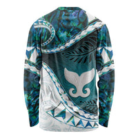 Aotearoa New Zealand Long Sleeve Shirt Maori Wera Paua Shell Teal Glitter