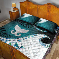 Aotearoa New Zealand Quilt Bed Set Maori Wera Paua Shell Teal Glitter