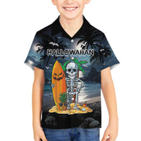 Personalised Hawaii Halloween Family Matching Long Sleeve Bodycon Dress and Hawaiian Shirt Hallowaiian Skeleton Surf