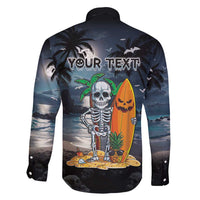 Personalised Hawaii Halloween Family Matching Tank Maxi Dress and Hawaiian Shirt Hallowaiian Skeleton Surf