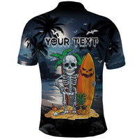 Personalised Hawaii Halloween Polo Shirt Hallowaiian Skeleton Surf