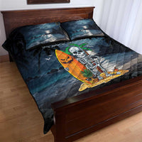Hawaii Halloween Quilt Bed Set Hallowaiian Skeleton Surf