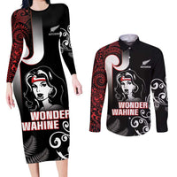 New Zealand Aotearoa Mana Wahine Couples Matching Long Sleeve Bodycon Dress and Long Sleeve Button Shirt