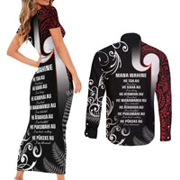 New Zealand Aotearoa Mana Wahine Couples Matching Short Sleeve Bodycon Dress and Long Sleeve Button Shirt