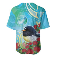 New Zealand Tomtit Baseball Jersey Maori Koru With Pohutukawa Galaxy Style LT05 - Polynesian Pride